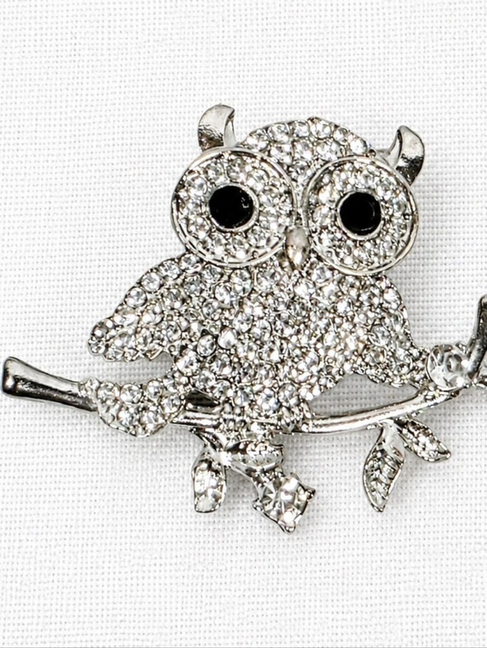 🦉Silver Owl Brooch Rhinestone Crystal Bird Pin Cute Vintage Style